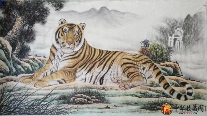 王朋  六尺横幅动物画作品 《虎》
